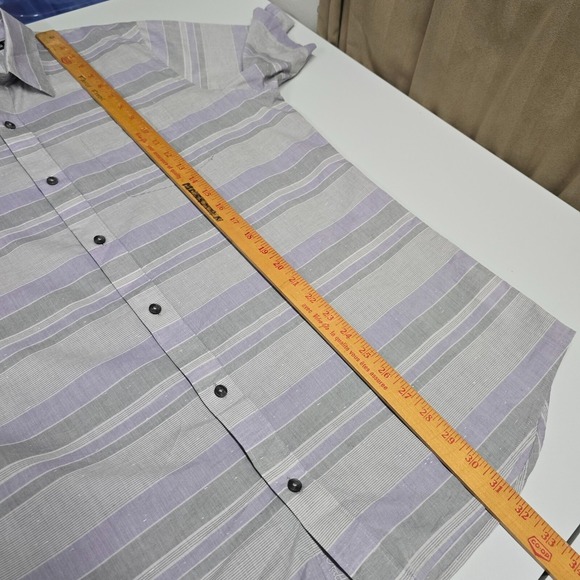 Travis Mathew Shirt Mens XL Purple Gray Striped Button Up Short Sleeve Office - Picture 10 of 11